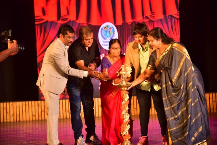 Guests gathered on stage for a ceremony