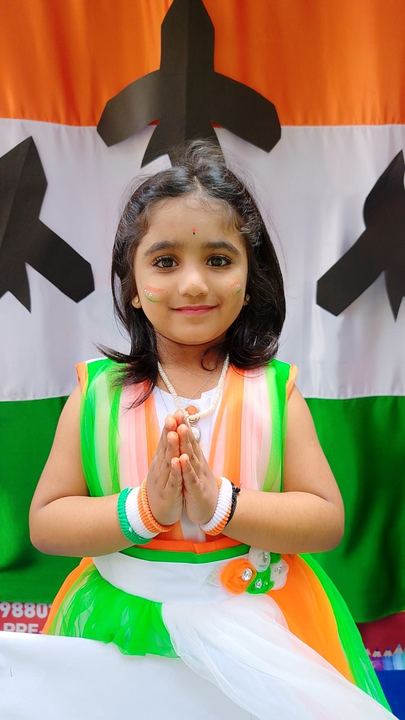 Children with handmade tricolor fans
