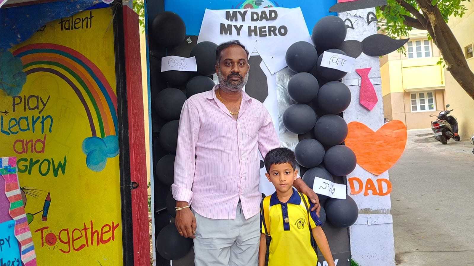 Handmade Father’s Day display with children’s artwork